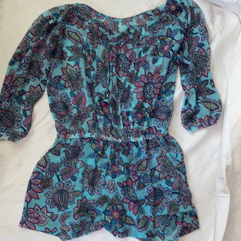 Light Blue Floral Swim Coverup Tunic